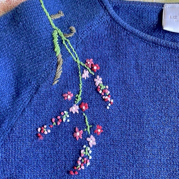 Liz Claiborne Vintage Boat Neck Floral Embroidered Sweater - Picture 2 of 5